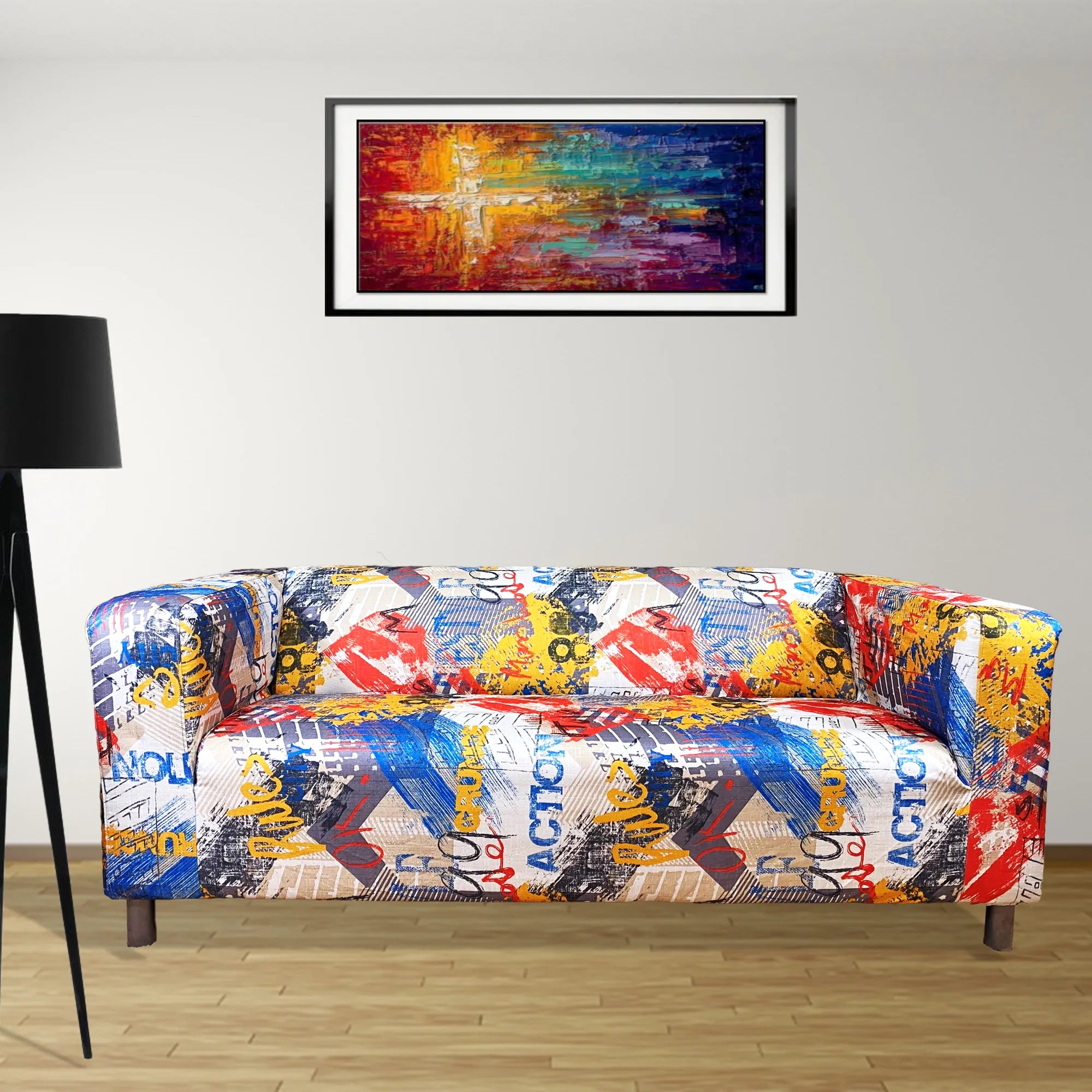 Custom made multi colour sofa cover designed to fit IKEA Klippan 2-seat sofa